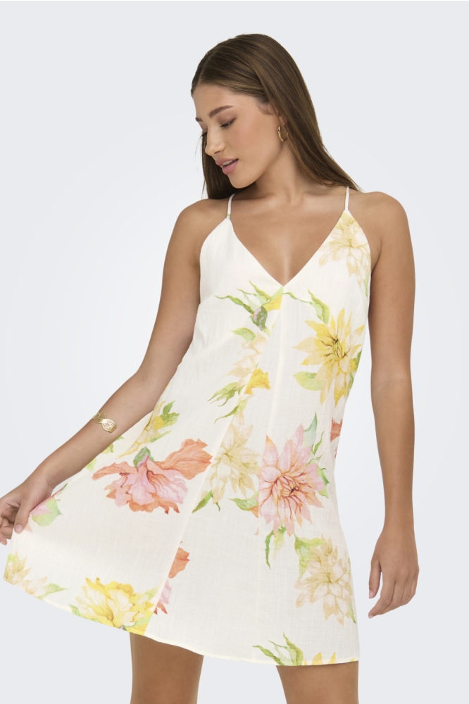 ONLOFELIA SHORT STRAP DRESS OX WVN 15370636 CLOUD DANCER/SUMMER FLORAL
